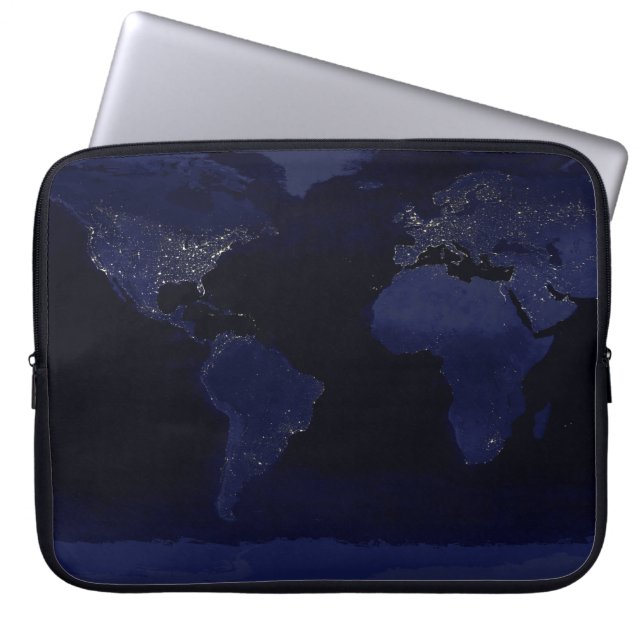Earth World Map City Lights at Night Satellite Laptop Sleeve (Front)