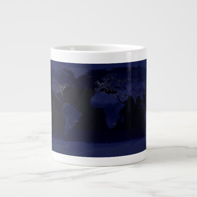 Earth World Map City Lights at Night Satellite Large Coffee Mug (Front)
