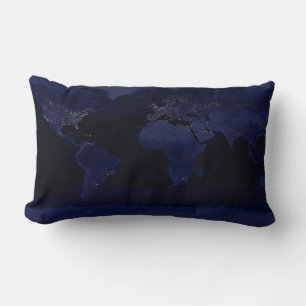 Earth World Map City Lights at Night Satellite Lumbar Pillow