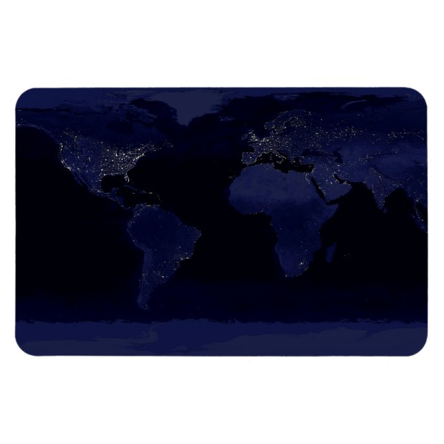 Earth World Map City Lights at Night Satellite Magnet (Horizontal)