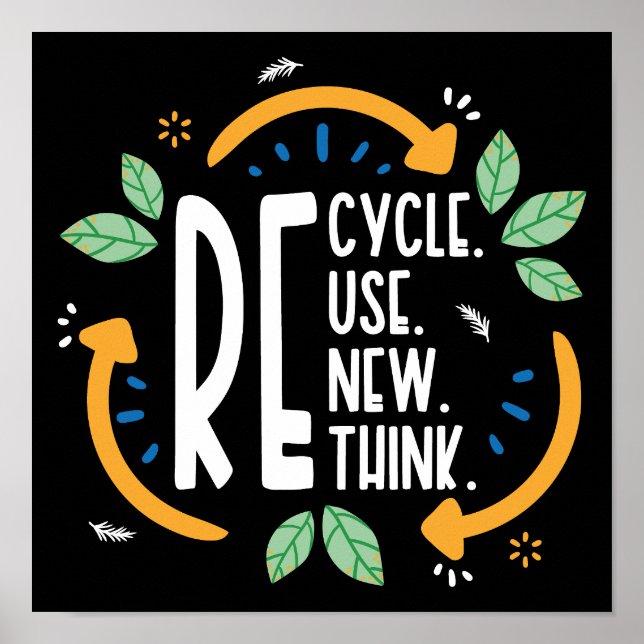 EarthDay Recycle Reuse Renew Rethink Environmental Poster (Front)
