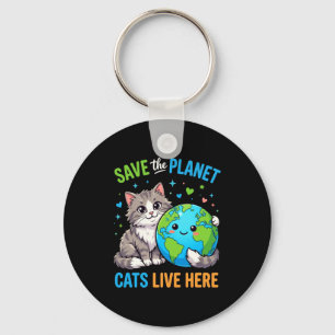 Earthday women men save the planet cat live here keychain
