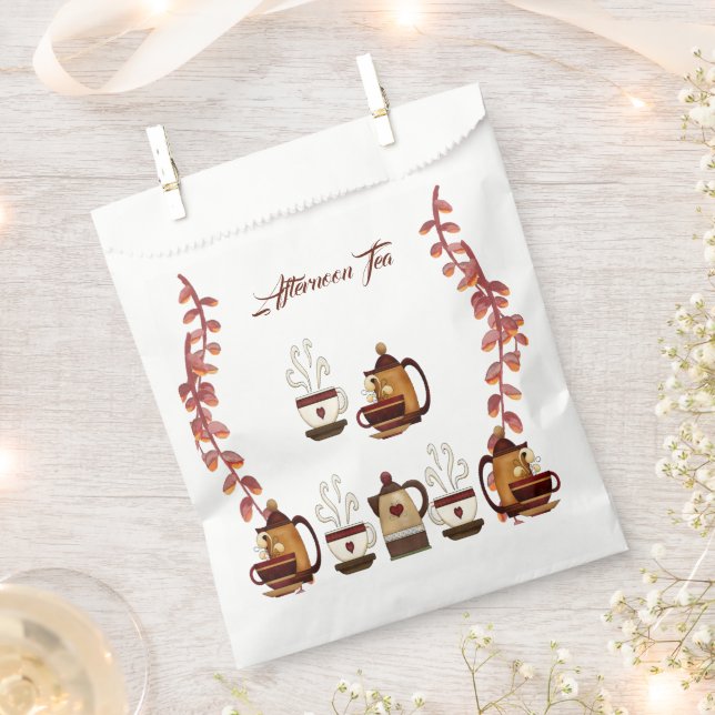 Earthen Mud Brown Teapot Afternoon Tea Party  Favour Bag (Clipped)
