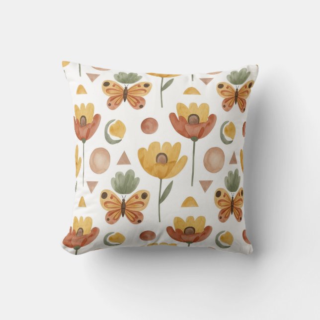 Earthen Petals & Wings Throw Pillow (Front)