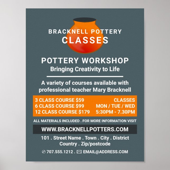Earthen Pot Design, Pottery Classes, Potters Poster (Front)