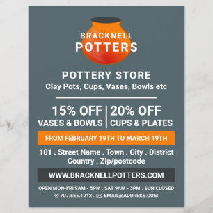 Earthen Pot Design, Pottery Store, Potters Advert Flyer