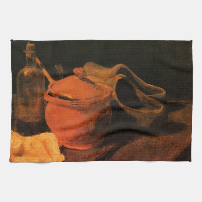 Earthenware, Bottle and Clogs by Vincent van Gogh Kitchen Towel (Horizontal)