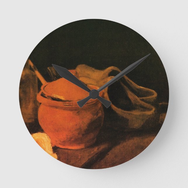 Earthenware, Bottle and Clogs by Vincent van Gogh Round Clock (Front)