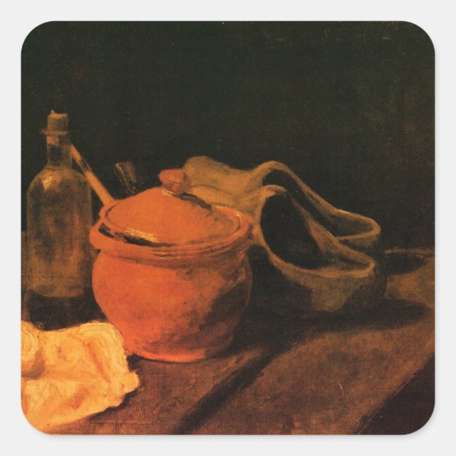 Earthenware, Bottle and Clogs by Vincent van Gogh Square Sticker (Front)