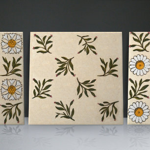 Earthenware Matching Tile 1/3 green leaves/stems