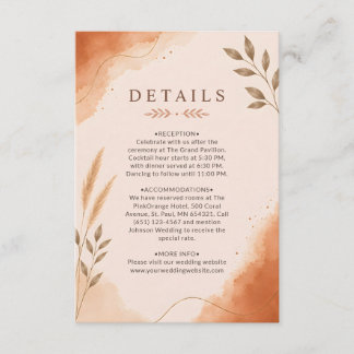 Earthly Modern Botanical Terracotta Wedding Detail Enclosure Card