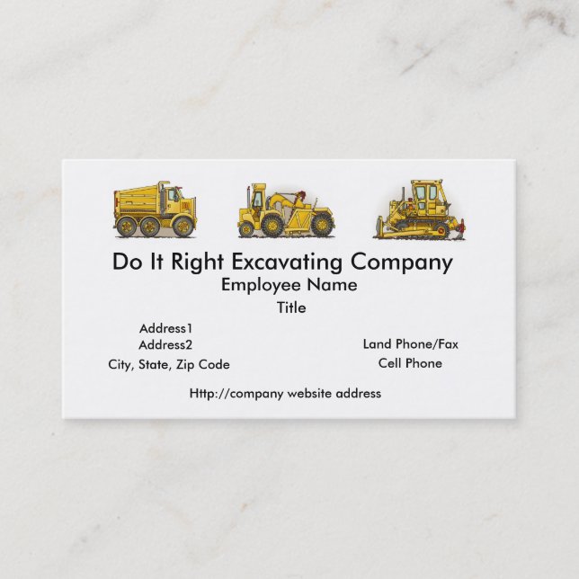 Earthmover Construction Busines Cards (Front)