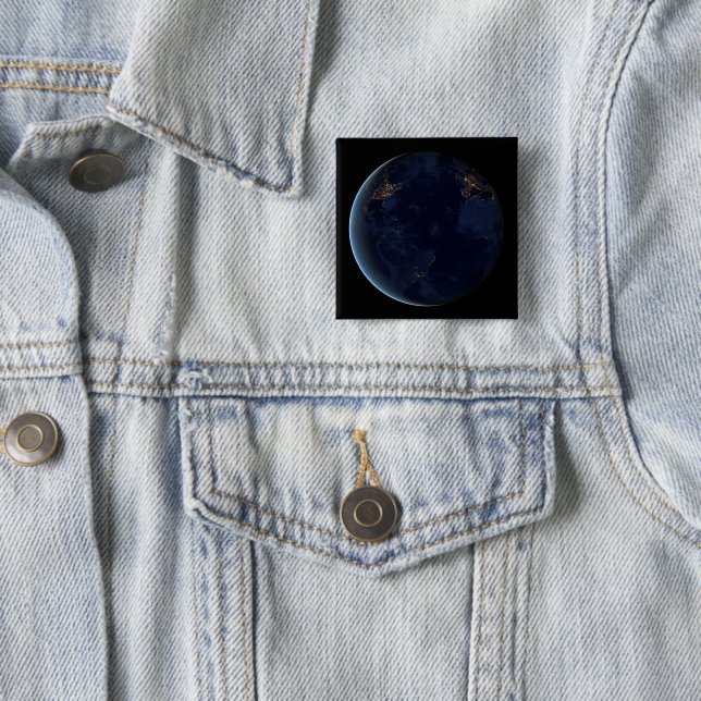 Earth's City Lights At Night 2 Inch Square Button (In Situ)