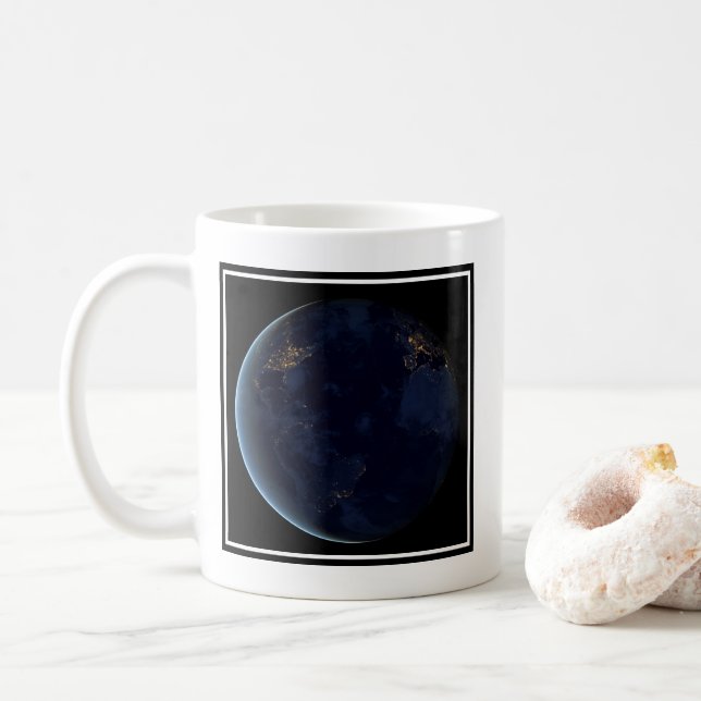 Earth's City Lights At Night Coffee Mug (With Donut)