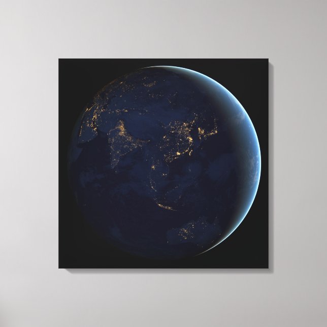 Earth's City Lights At Night On Asia And Australia Canvas Print (Front)