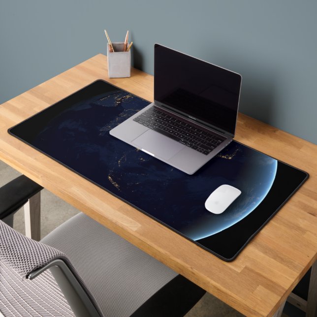 Earth's City Lights At Night On Asia And Australia Desk Mat (Office 2)