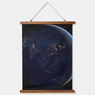 Earth's City Lights At Night On Asia And Australia Hanging Tapestry