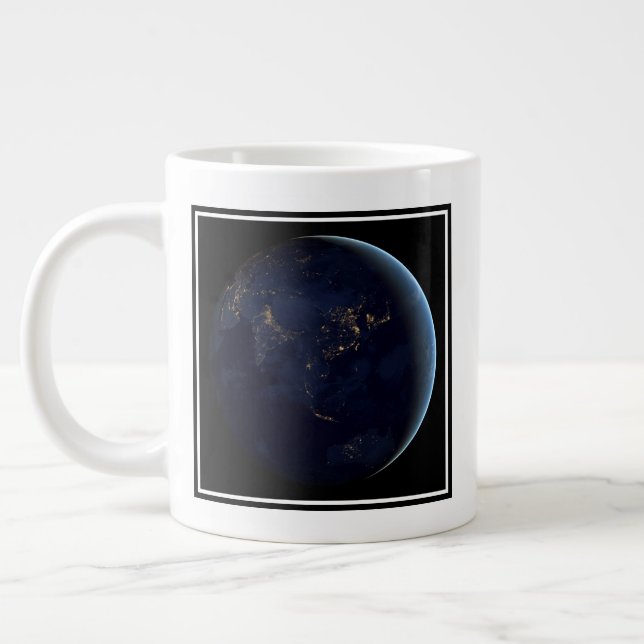 Earth's City Lights At Night On Asia And Australia Large Coffee Mug (Left)