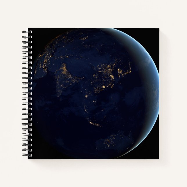Earth's City Lights At Night On Asia And Australia Notebook (Front)