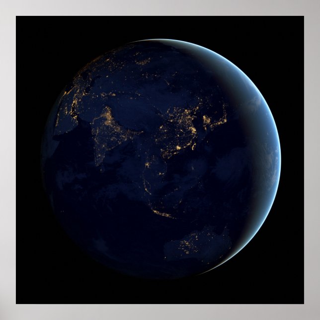 Earth's City Lights At Night On Asia And Australia Poster (Front)