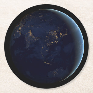 Earth's City Lights At Night On Asia And Australia Round Paper Coaster