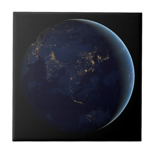 Earth's City Lights At Night On Asia And Australia Tile