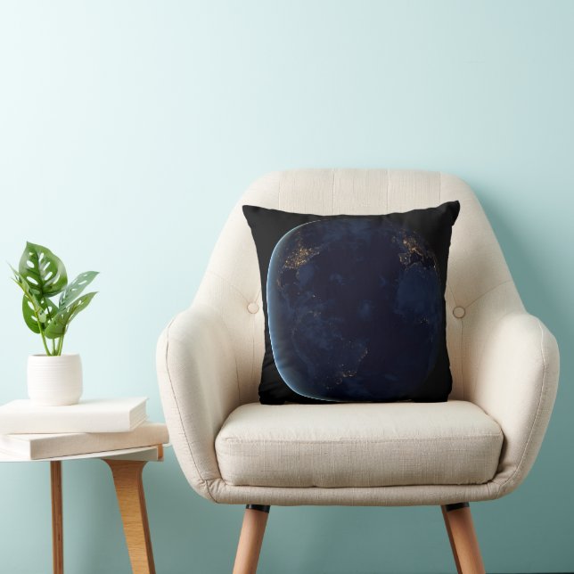 Earth's City Lights At Night Throw Pillow (Chair)