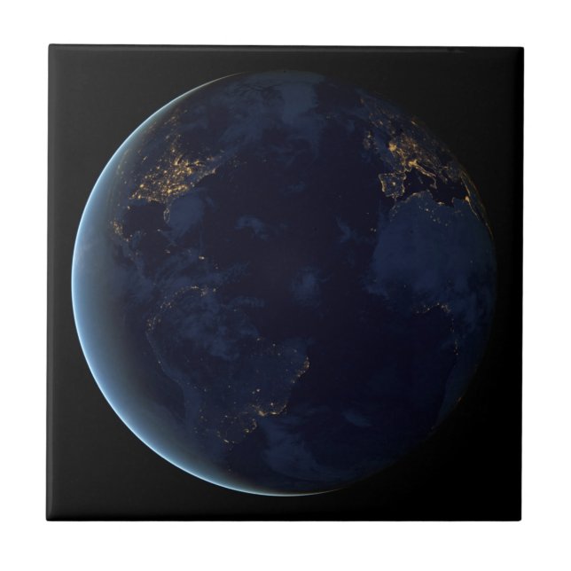 Earth's City Lights At Night Tile (Front)