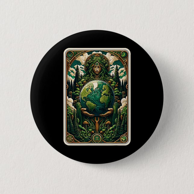 Earth's Guardian Enchanting Nature Art Tarot Card  2 Inch Round Button (Front)