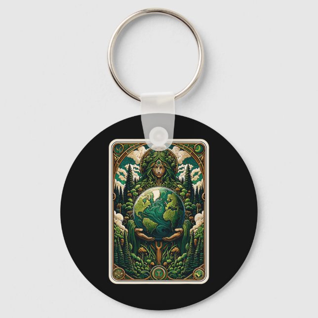 Earth's Guardian Enchanting Nature Art Tarot Card  Keychain (Front)