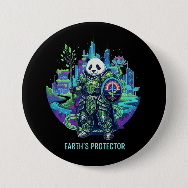 Earth's Protector Panda Knight | Solarpunk Eco   3 Inch Round Button (Front)