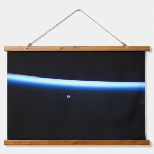 Earth's Thin Line Of Atmosphere And A Gibbous Moon Hanging Tapestry