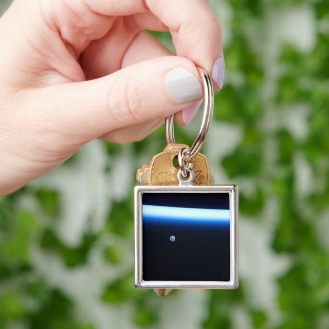Earth's Thin Line Of Atmosphere And A Gibbous Moon Keychain (Hand)