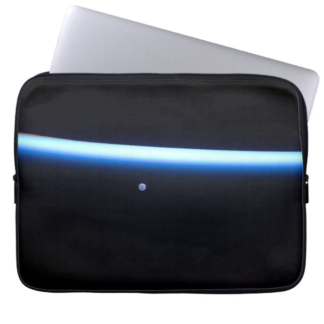 Earth's Thin Line Of Atmosphere And A Gibbous Moon Laptop Sleeve (Front)