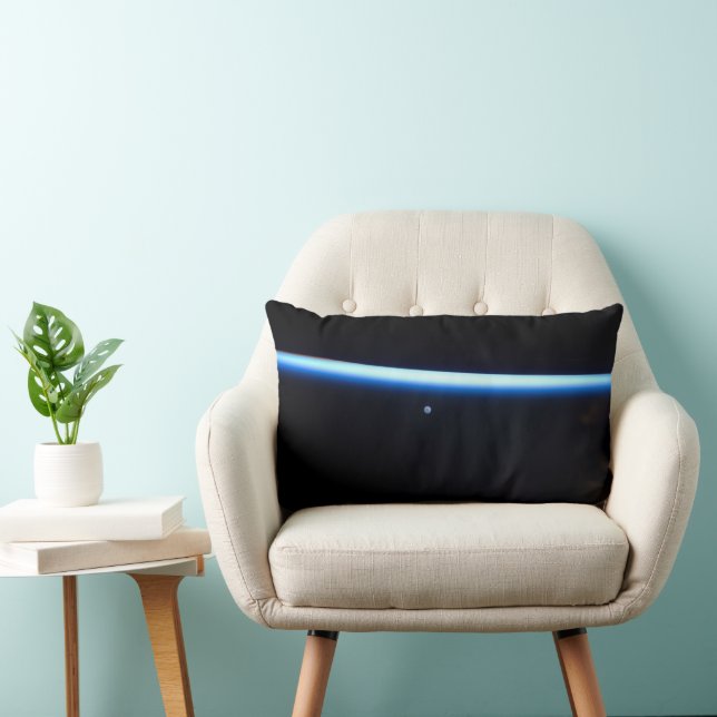 Earth's Thin Line Of Atmosphere And A Gibbous Moon Lumbar Pillow (Chair)