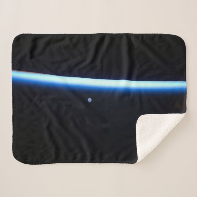 Earth's Thin Line Of Atmosphere And A Gibbous Moon Sherpa Blanket (Front (Horizontal))