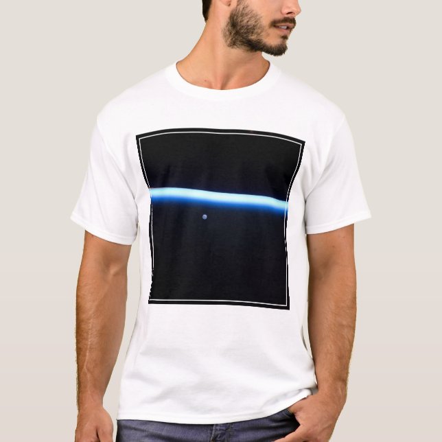 Earth's Thin Line Of Atmosphere And A Gibbous Moon T-Shirt (Front)