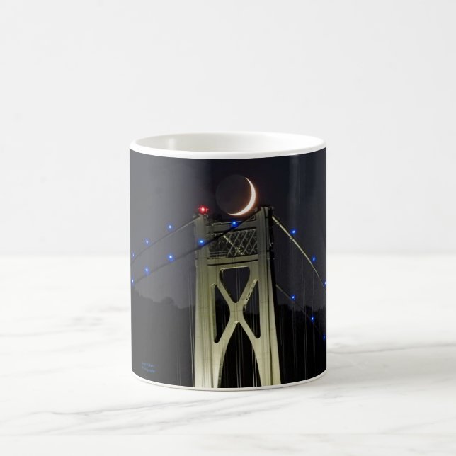 Earthshine Crescent Moon setting on a Bridge Coffee Mug (Center)