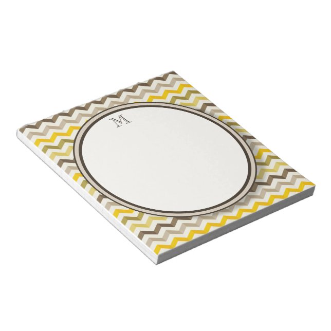 Earthtone Chevron Stripes with Round Monogram Notepad (Angled)