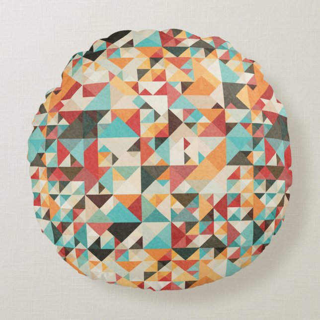 Earthtone Geometric Pattern Round Pillow (Front)