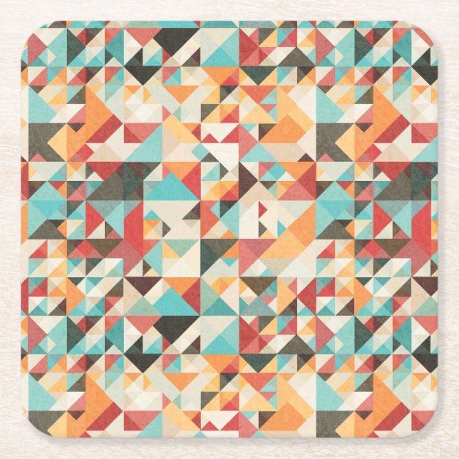 Earthtone Geometric Pattern Square Paper Coaster (Front)