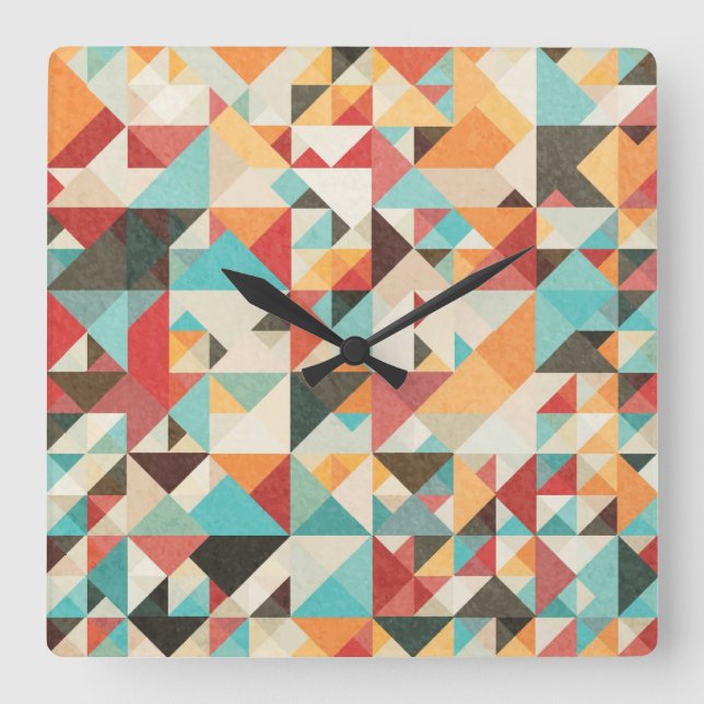 Earthtone Geometric Pattern Square Wall Clock (Front)