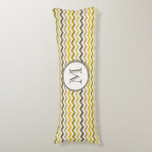 Earthtone Gold Chevron Stripes with Round Monogram Body Pillow