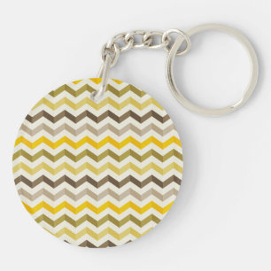 Earthtone Gold Chevron Stripes with Round Monogram Keychain