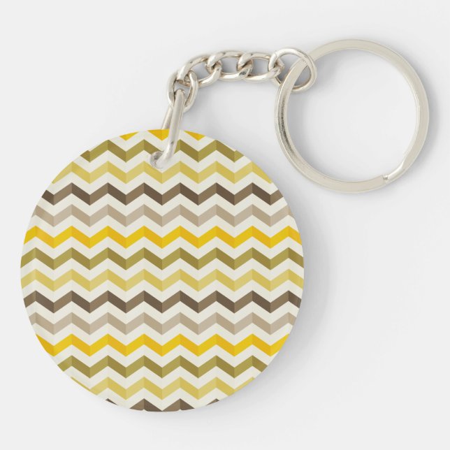 Earthtone Gold Chevron Stripes with Round Monogram Keychain (Back)