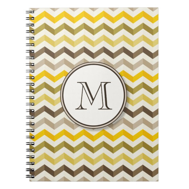 Earthtone Gold Chevron Stripes with Round Monogram Notebook (Front)