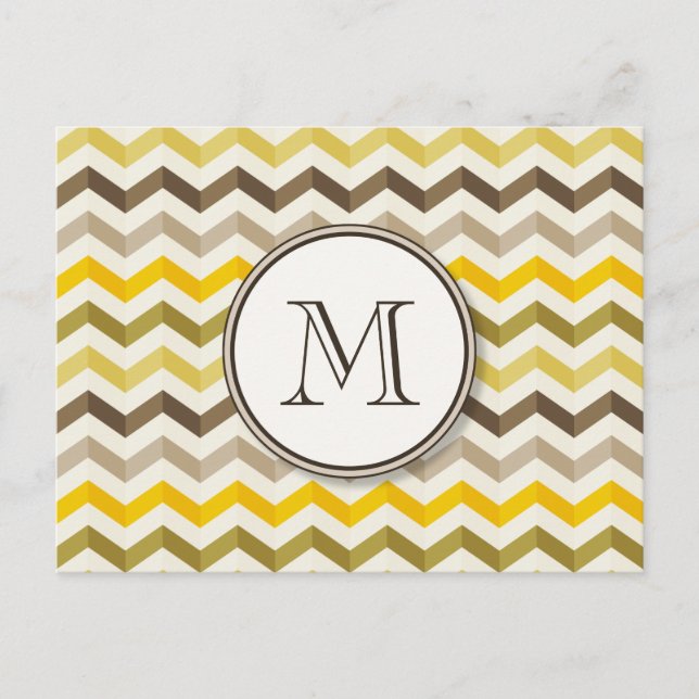 Earthtone Gold Chevron Stripes with Round Monogram Postcard (Front)
