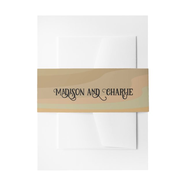 Earthtone Retro Swirls Simple Wedding Invitation Belly Band (Front Example)