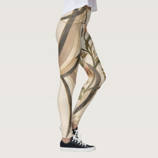 Earthy Abstract Floral & Calligraphy Lines Art Pri Leggings
