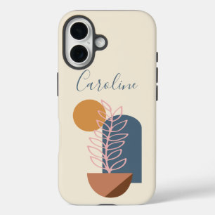 Earthy Abstract Geometric Botanical Personalized   iPhone 16 Case